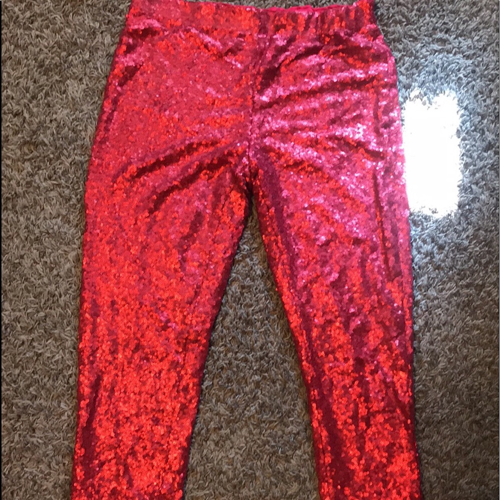 Red sequin leggings